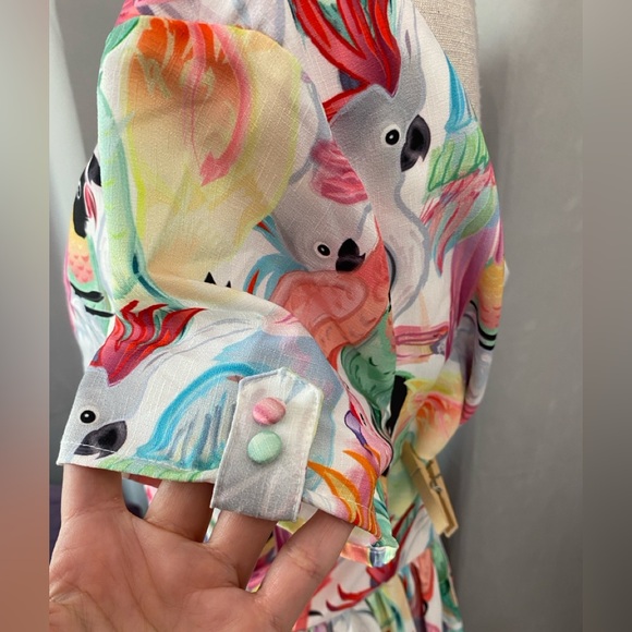 ❌SOLD❌UNIQUE VINTAGE MODCLOTH XL PARROT TROPICAL BIRD SWING DRESS SWEETHEART - Picture 7 of 9
